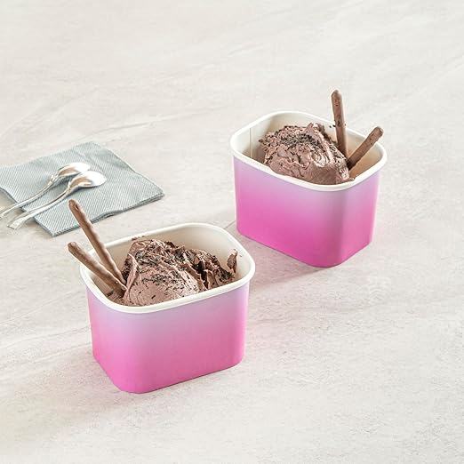 Restaurantware Paper Cups 200 Count 12 Ounce Square Disposable Ice Cream Containers, Leak-Resistant Paper Dessert To Go Cups, Hot And Cold Food, Durable Purple And Blue Ombre Design