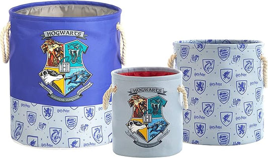 Harry Potter 3 Piece Multi Size Fabric Nestable Toy Storage Basket Set, with Rope Carry Handles