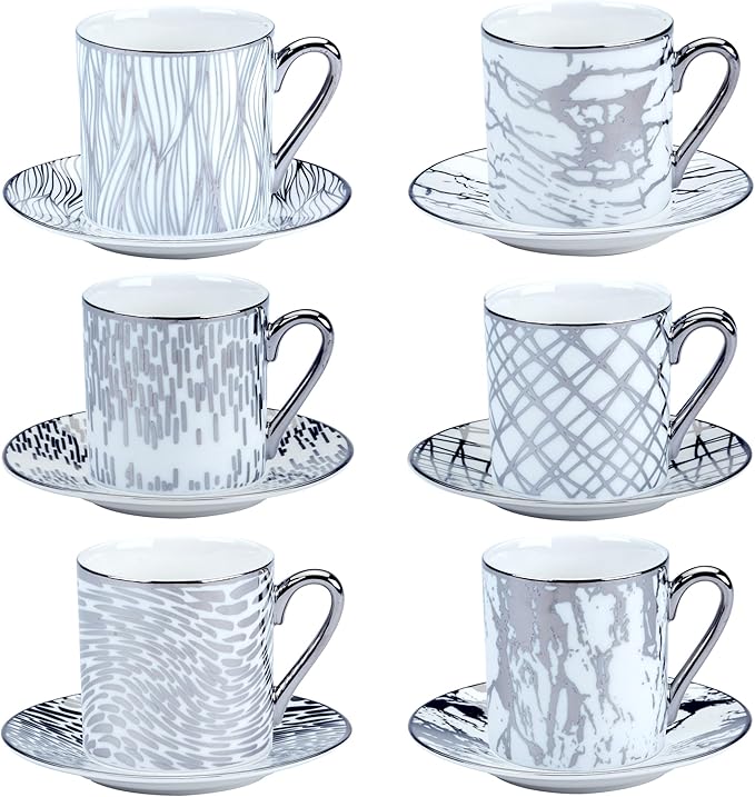 Certified International Matrix Silver 4 oz. Espresso Cup & Saucer,Set of 6