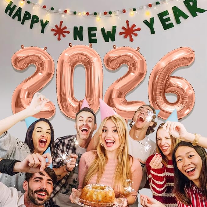 40 Inch 2026 Balloons Rose Gold Foil Number Balloons for 2026 New Year Festival Celebration or Birthday Party Supplies Decorations,New Years Balloon 2026, New Years Eve Balloon
