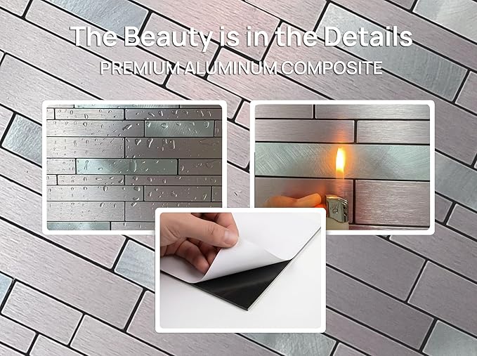 WEIMEISC 10 Sheets Peel and Stick Backsplash Tile for Kitchen, Self-Adhesive Mosaic Tile, Stick on Bathroom Vanities，Fireplace Décor, Laundry Table (Brushed Pink+Frosted Silver)