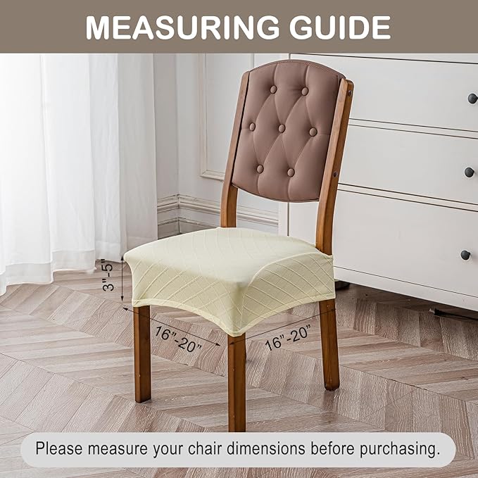 Genina Waterproof Seat Covers for Chairs,Set of 4 Dining Room Chair Seat Covers for Kitchen,Stretch Jacquard Removable Washable Dining Chair Slipcovers Protectors,No Rear Covers, Beige