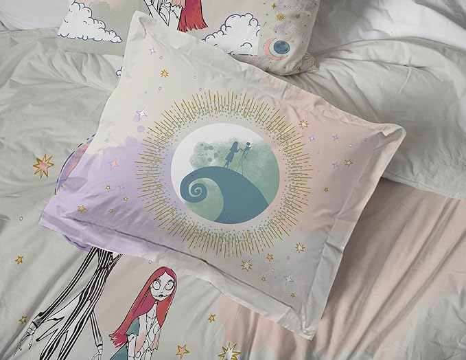 Disney Nightmare Before Christmas Queen Size Comforter Set - 7 Piece Jack and Sally Bedding Includes Sheet Set & Pillow Covers - Super Soft Ombre Bedding