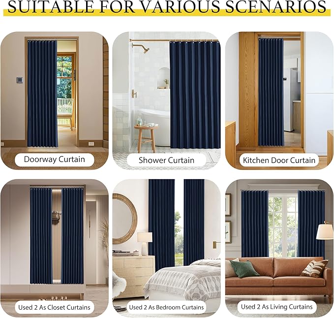 NICETOWN Room Divider Curtain for Bedroom Living Room Partition, Privacy Accordion Blackout Sound Proof Doorway Curtains, Sliding Glass Temporary Door Curtainfor Closet (Navy, 1 Panel, 60" W x 80" L)