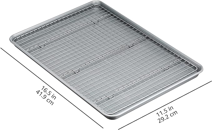Amazon Basics Ceramic Nonstick Baking Sheets & Cooling Rack Set, Dishwasher Safe, Oven Safe, Half Sheet Size, Gray, 2-Pack