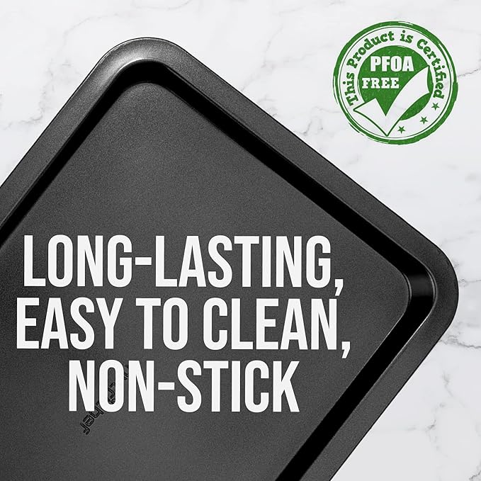 NutriChef 15” x 10" Non-Stick Cookie Sheet for Baking - Carbon Steel Baking Pan w/ Nonstick Coating - Jelly Roll Pan Compatible with Ovens & Toasters, Grey