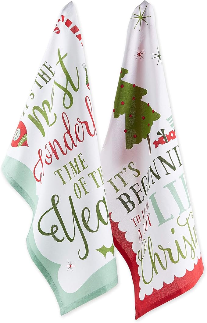 DII Holiday Kitchen Towel Set, Christmas Tea Towels for Baking, Cooking & Entertaining 18x28, Holiday Sayings, 2 Piece