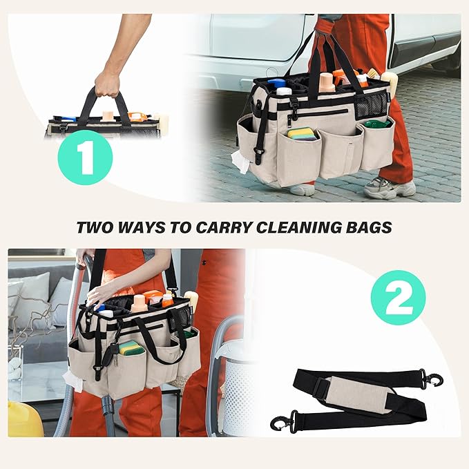 IBVIVIC Wearable Cleaning Caddy Bag for Cleaning Supplies,Large Capacity Cleaning Organizer White