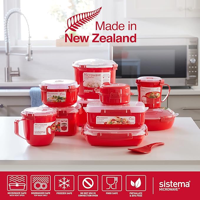 Sistema Microwave Soup Mugs | 656 ml | Microwave Food Containers with Steam Release Vents | BPA-Free | Red | 3 Count
