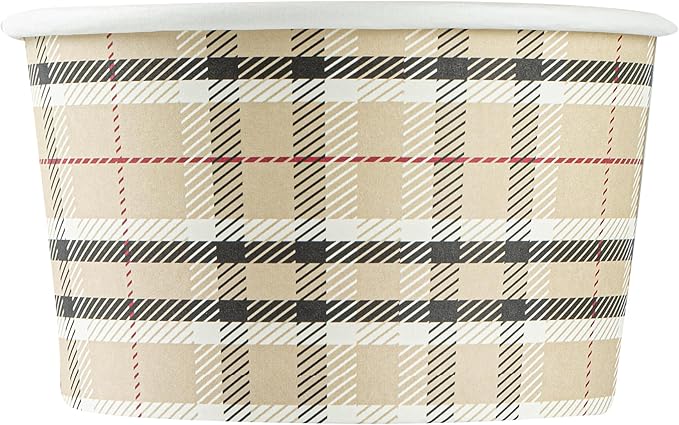 Restaurantware Coppetta 12 Ounce Dessert Cups, 200 Disposable Ice Cream Cups - Lids Sold Separately, Sturdy, Plaid Paper FroYo Bowls, For Hot And Cold Foods, Perfect For Gelato Or Mousse