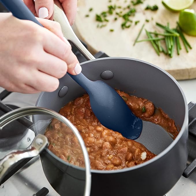 GreenPan Silicone Flat Head Spoon, Mixing Stirring Serving, Cooking Kitchen Utensil, Flexible Rubber Nonstick Cookware, Steel Core, Heat-Resistant, Anti-Slip Handle, BPA-Free, Dishwasher Safe, Navy