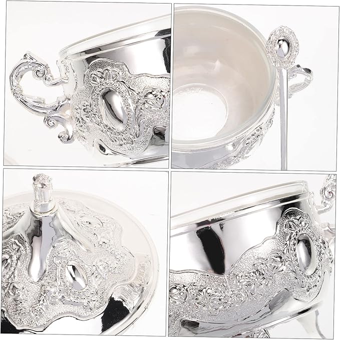 OSALADI Elegant Seasoning Box Ornament Zinc Alloy Silver Condiment Dish for Kitchen Decor