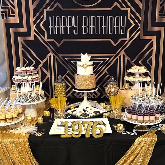 TONIFUL 4 Inch 1976 Gold Glitter Table Centerpiece Sign 1976 Number Block for 50th Birthday Decoration,Fifty Years Old Birthday Table Decoration,Class of 1976 Reunion Decorations or Anniversary