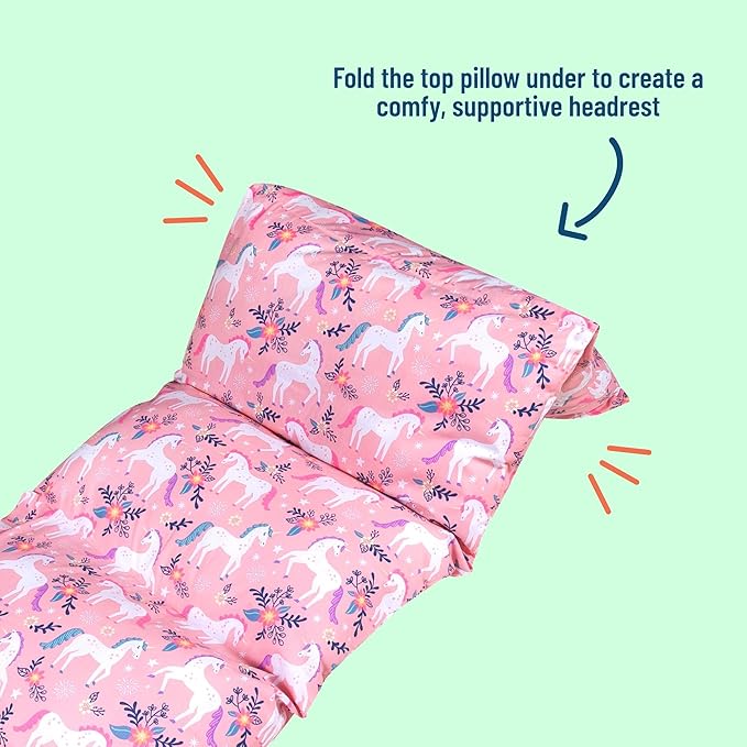 Wildkin Kids Pillowcase Lounger Cover – Travel-Friendly Sleepover Lounger, Fits Standard Pillows (Pillows Not Included), Soft Cotton Blend, Fun Patterns for Boys & Girls - Magical Unicorns