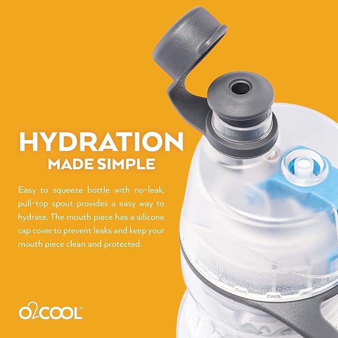 O2COOL Mist 'N Sip Misting Water Bottle No Leak Pull Top Spout Sports Water Bottle 20 oz (Football)