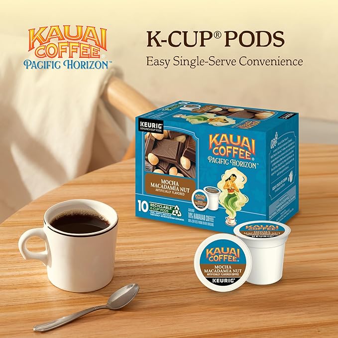 Kauai Coffee K-Cup Pods for Keurig Brewers – Arabica Coffee, 10% Hawaiian – Medium Roast, Savory and Chocolatey Aroma – Mocha Macadamia Nut, 6 Packs of 10 Single Serve K-Cups