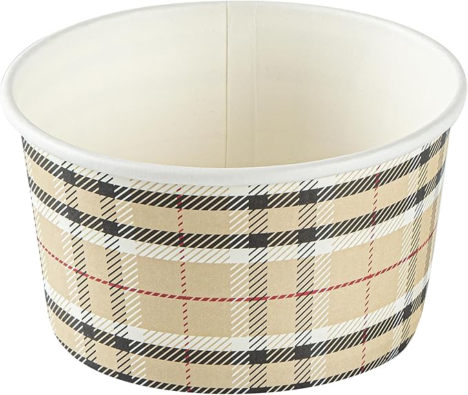 Coppetta 8 Ounce Dessert Cups, 80 Disposable Ice Cream Cups - Lids Sold Separately, Sturdy, Plaid Paper FroYo Bowls, For Hot And Cold Foods, Perfect For Gelato Or Mousse - Restaurantware