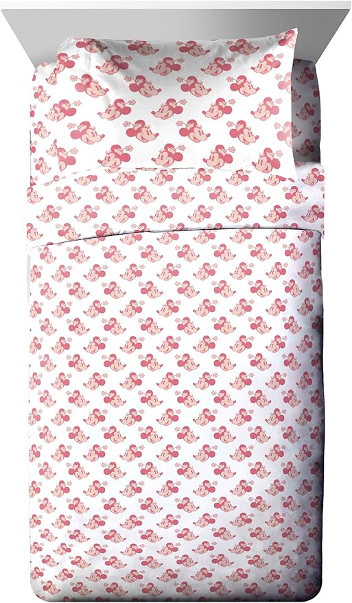 Disney Minnie Mouse Twin Size Comforter Set - 5 Piece Bedding Includes Sheet Set & Pillow Covers - Super Soft Cozy Pink Bedding