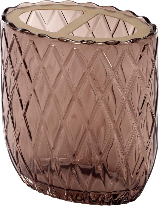 Nicole Miller – Toothbrush Holder, Embossed Glass with Scalloped Edge and Gold-Tone Divider, Trellis Home Decor – Perfect for Organizing Bathroom Essentials (Bijou Brown)