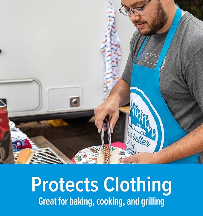 Camco Life is Better at The Campsite Adjustable Apron | Features a Truck and Tree-Themed Design, Made Entirely of Cotton, and is Machine Washable (53258)