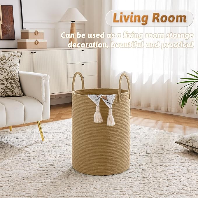 Artfeel Laundry Basket,Woven Cotton Rope Laundry Hamper,60L for Decorative Storage of Dirty Clothes,Toys and Blankets in Bathroom,Baby Room and Living Room