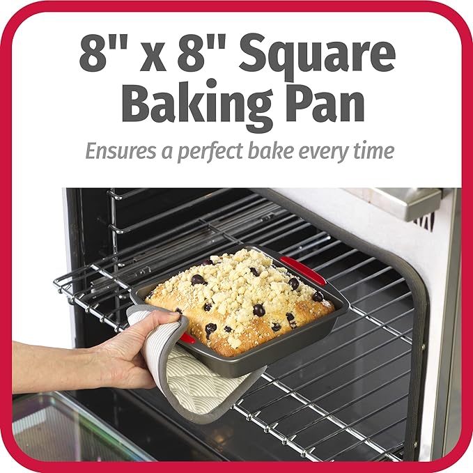 GoodCook MegaGrip Baking Pan with Silicone Grip Handles Square Non-Stick Heavy-Gauge Steel Cake Pan Baking Dish for Brownies Bread Cake Baked Goods & More,Dishwasher Safe,8x8-Inch,(Pack of 12)