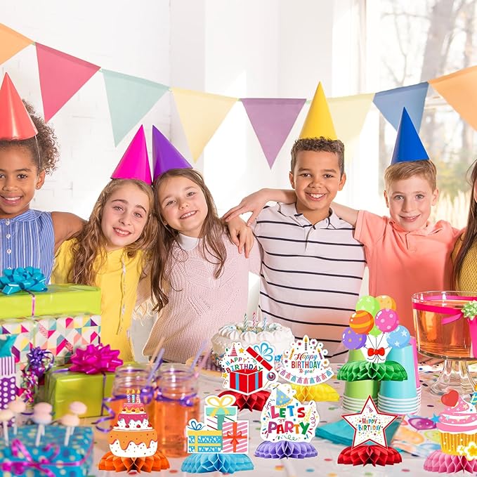Happy Birthday Decorations Set - 9PCS Birthday Honeycomb Centerpieces for Table, Colorful Themed Table Decoration for Birthday Party Supplies