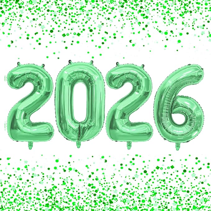 2026 Balloons New Years Eve Party Supplies - 40" Large Green Foil Number Balloon New Years Decorations Graduation Balloons Class of 2026 Happy New Year Birthday Anniversary Graduation Decorations