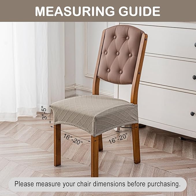 Genina Waterproof Seat Covers for Chairs,Set of 4 Dining Room Chair Seat Covers for Kitchen,Stretch Jacquard Removable Washable Dining Chair Slipcovers Protectors,No Rear Covers, Taupe