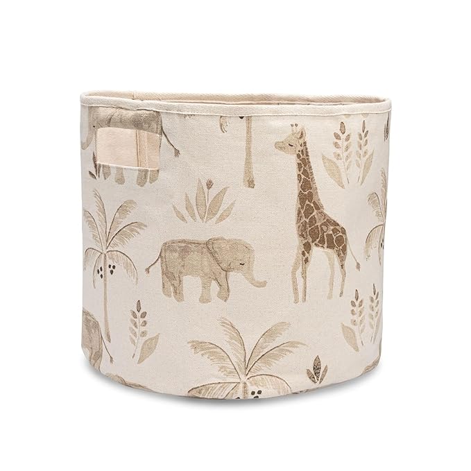 Crane Baby Fabric Round Nursery Storage Basket, Toy Storage, Safari Animal, 13"x12", Toy Basket, Baby Storage Organizer, Toy Organizers and Storage Bins, Baby Organizers and Storage, Toy Bins