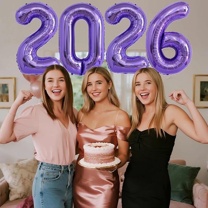 Purple 2026 Balloons, 40 Inch 2026 Number Balloon Foil New Year Balloon Numbers for New Years Eve Party Graduation Party Decoration