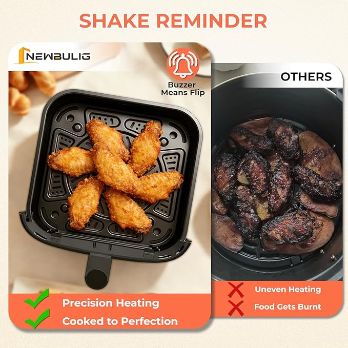 NEWBULIG Air Fryer，4QT Small AirFryer with Easy View Window and Interior Light, Digital Touchscreen with 8 Presets for Custom Cooking, Nonstick and Dishwasher Safe Basket, Grey