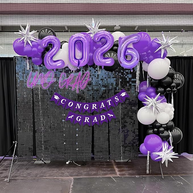 Graduation Decorations Class of 2026: Purple and Black Graduation Balloon Arch Garland Kit and Purple Confetti Balloons Congrats Grad Banner 2026 Foil Balloon Decorations For Grad Party