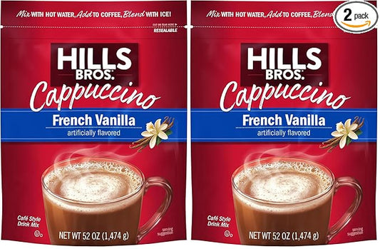 Hills Bros. Instant Cappuccino Mix, French Vanilla - Easy to Use, Enjoy Coffeehouse Flavor from Home – Decadent Cappuccino with a Hint of Sweetness and Vanilla in Light Coffee, 52 Ounce Pouch