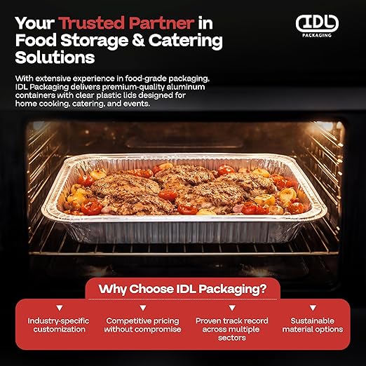 IDL Packaging Half-Size Aluminum Steam Table Pans - Deep, 13" x 11" x 3" (Pack of 5) - Disposable Foil Pan for Grilling, Roasting, BBQ, Cooking, Baking, Freezing