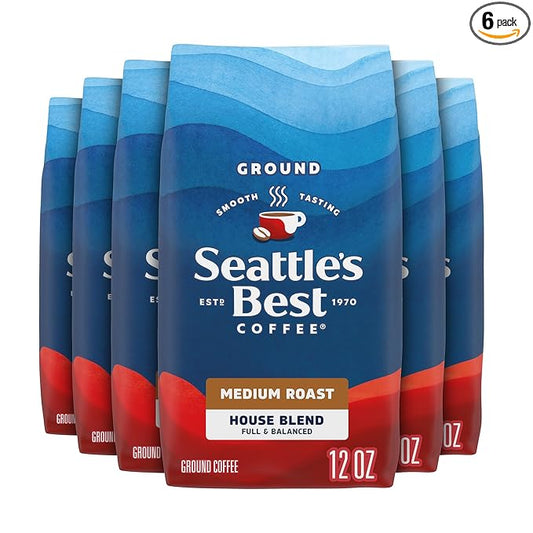Seattle’s Best Coffee, Medium Roast Ground Coffee, House Blend, 100% Arabica, 6 Bags (12 oz Each)