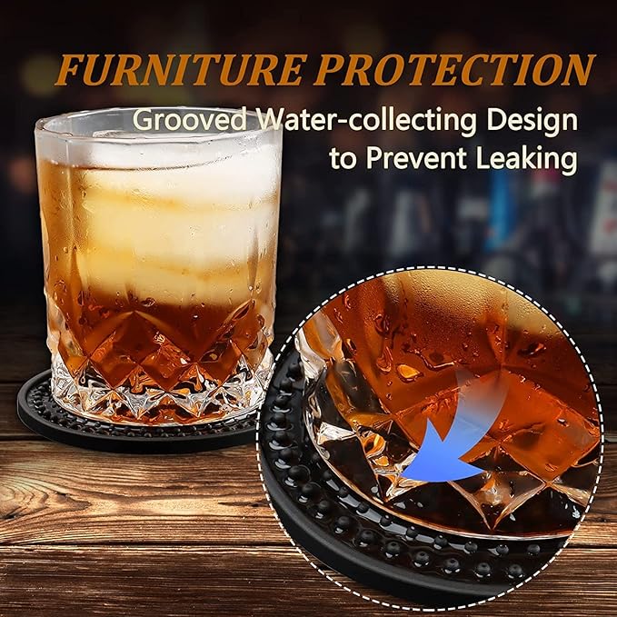 Silicone Coasters for Drinks, Non‑Slip Spill‑Proof Heat Resistant Drink Coasters 2-Piece Set, Reusable Washable Table Protection for Home Decor Kitchen Office, Bar(2Pack,Black)