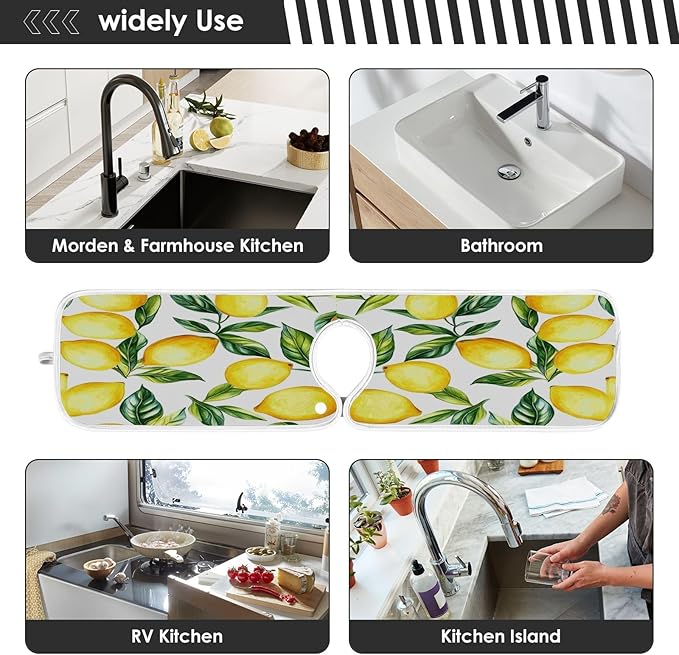 Kitchen Faucet Absorbent Mat,Lemon Water Splash Guard for Sink, Faucet Drip Catcher Thicken Sponge Microfiber Faucet Water Catcher Mat Sink Absorbent Mat for Kitchen 14x5in 2 Pack