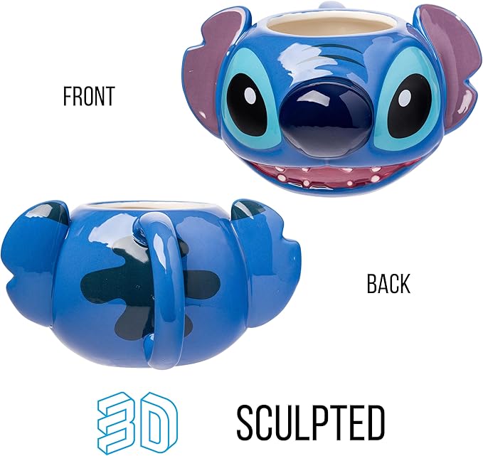 Silver Buffalo Disney Lilo and Stitch Ceramic 3D Sculpted Mug Featuring Stitch, 24 Ounces