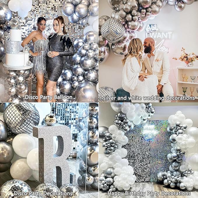 KARLURE White Silver Balloon Arch Kit Garland with Grey Clear Balloons for Birthday Engagement Wedding Baby Shower Confirmation Prom 25th Anniversary Decorations