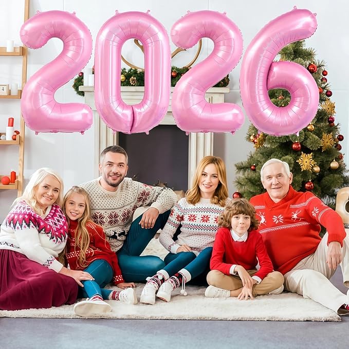 Pastel Pink 2026 Balloons, 40 Inch 2026 Number Balloon Foil New Year Balloon Numbers for New Years Eve Party Graduation Party Decoration