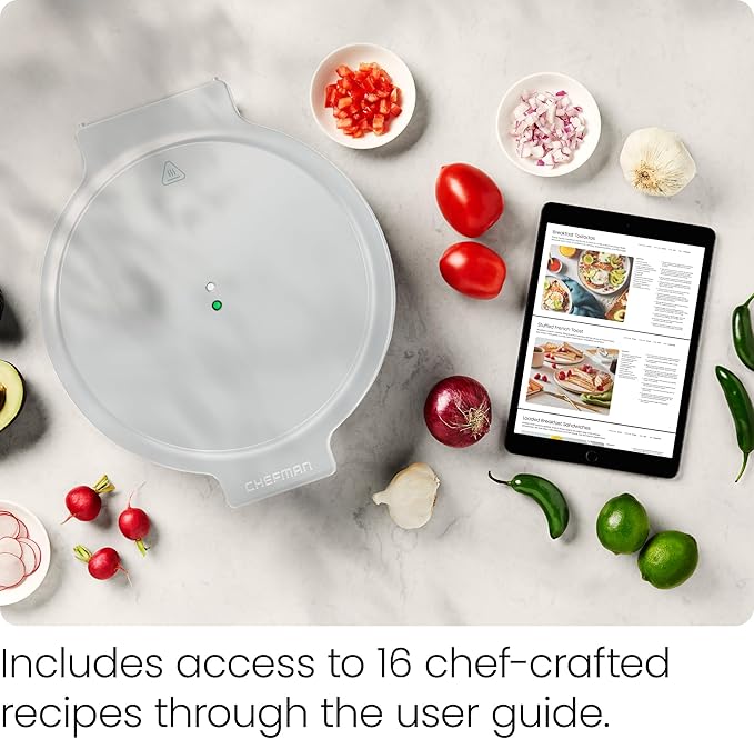Chefman Everything Maker & Pizza Oven – 1440W Countertop Electric Pizza Maker with 12” Nonstick Cooking Plates, Plus Makes Quesadillas, Omelettes and More, with Indicator Lights and Vertical Storage