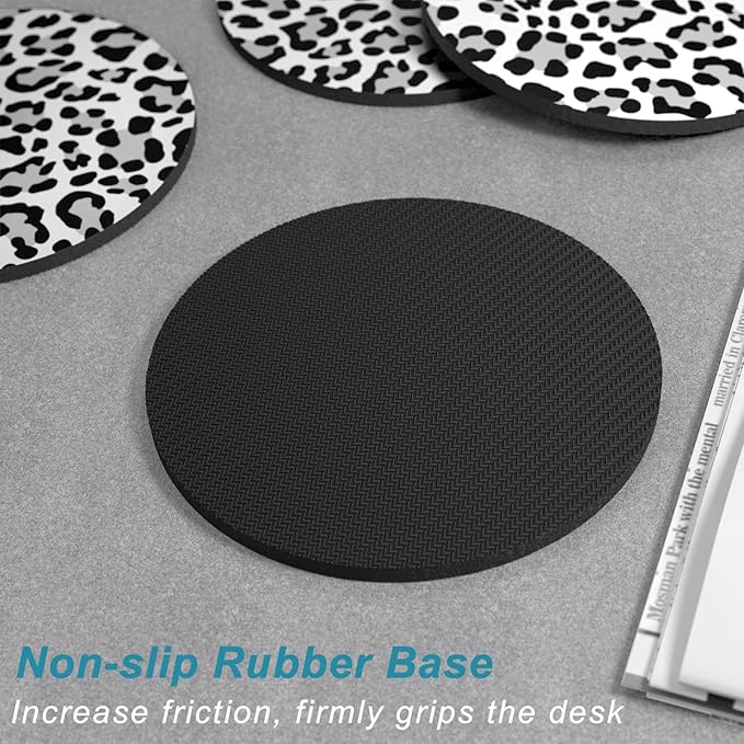 Nipichsha Coasters for Drinks, Set of 6 Cute Absorbent Rubber Drink Coasters for Cup with Non Slip Backing, Kitchen Home Decor Housewarming Gift, Round 4 in, White Leopard