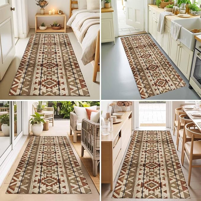Runner Rug for Bedroom Hallway, Rustic Aztec Style Pattern Kitchen Runner Rugs Area Rug 2x6ft, Southwestern Geometric Art Washable Soft Floor Carpet for Entryway Stair
