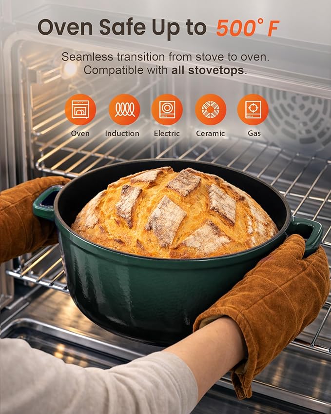 Nuwave 6QT Healthy Enameled Cast Iron Dutch Oven Pot with Lid, Heavy Duty 7-Layer Enamel, Enhanced Rust Protection, Dual Handles, Oven Safe to 500°F for Sourdough Bread Baking, Braise, Stew, Roast