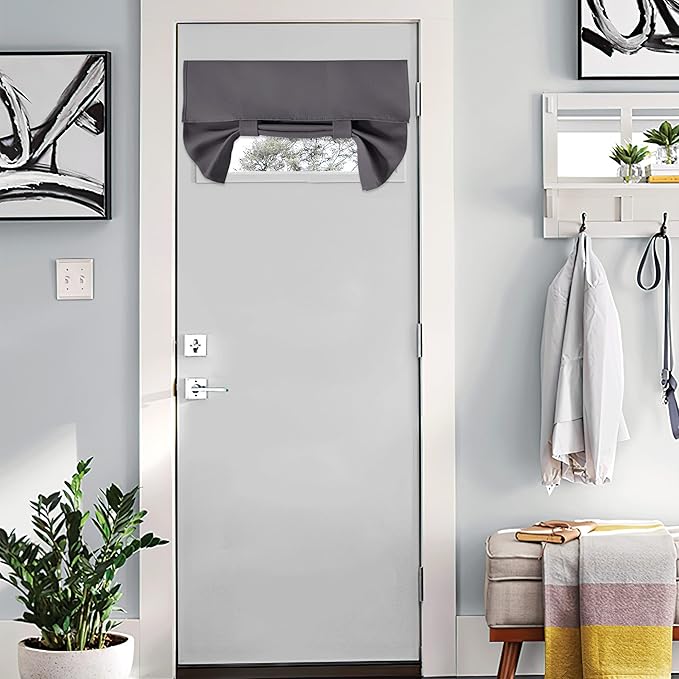 NICETOWN Room Darkening Blackout Window Curtains Solid Energy Saving Thermal Insulated Decorative French Door Curtain for Home Office Living Room, 26W x 18L Inch, Dark Grey, 1 Panel