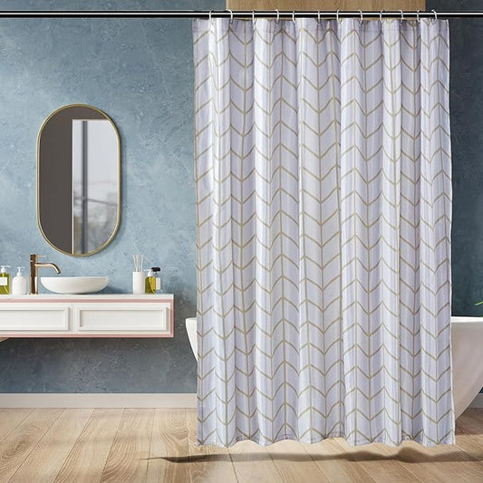 Amazon Basics Bathroom Shower Curtain, Water Resistant Fabric with Weighted Hem, Rust Resistant Grommets & Hooks, Machine Washable, 72"x72", Natural Herringbone