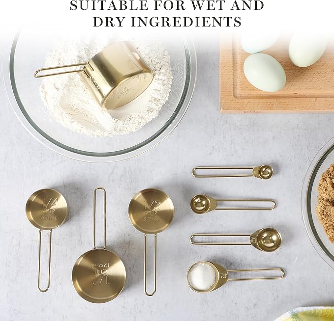 Martha Stewart Richburn 4-Piece Gold Stainless Steel Measuring Cup Set – Durable and Stylish Kitchen Measuring Tools for Baking and Cooking