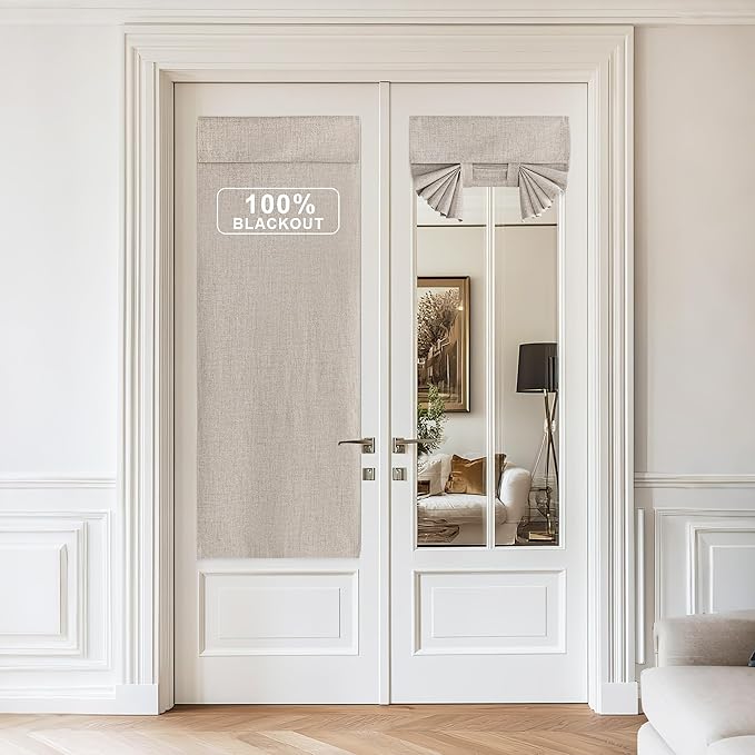 NICETOWN Blackout Door Curtain for Kitchen - Privacy Thermal Insulated Tricia Door Window Curtains for Patio French Front Door Sidelight Curtain Tie Up Shade, 26 x 72 inch, 1 Panel, Oatmeal