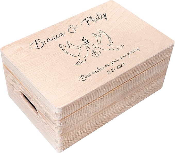 Creative Deco Personalized Wooden Storage Box Wedding Box | 11.8x7.87x5.51in (+-0.5) | Multiple Choice | Hinged Lid Handles Engraving | Gift Box | Rough UNSANDED Keepsake Souvenir Chest